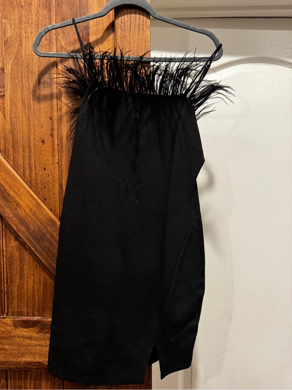 Black Feather-Trim Mini Skirt - Brand Unspecified